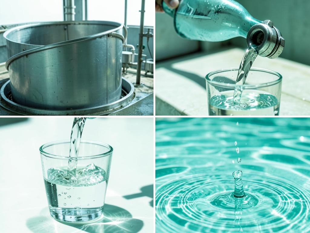 Diferentes usos de água: reservatório industrial, água de consumo e piscina