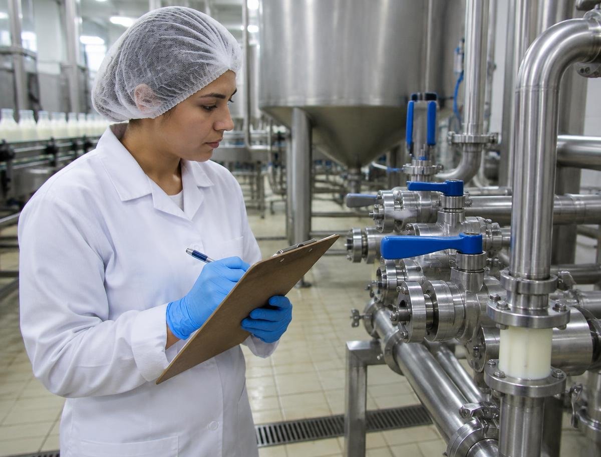 Técnica conferindo parâmetros em tubulações de uma indústria alimentícia